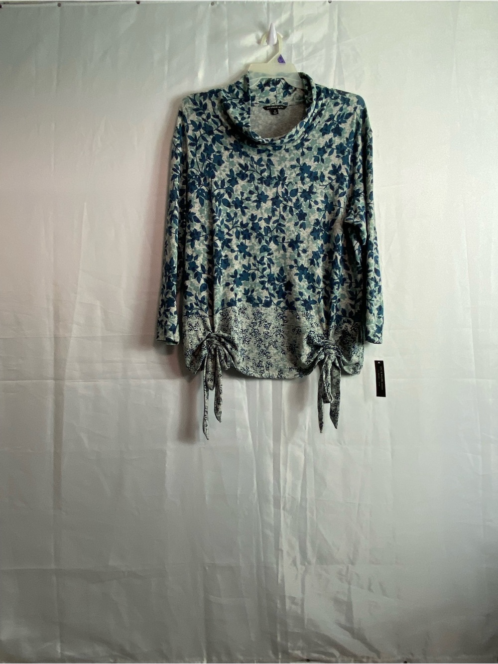 Zac & Rachel Blue Floral Cowl-Neck Tie-Hem Tunic